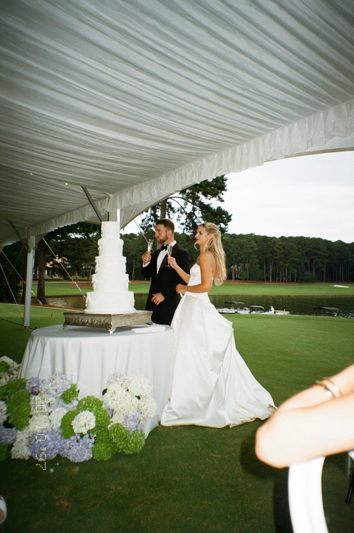 the wedding cake under the tent