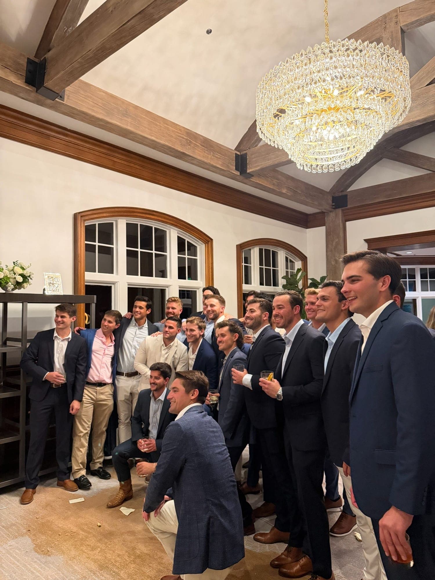 the groomsmen at the rehearsal dinner